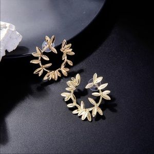 2/$12 Gold Semi Circle Hoop Leaf Flower Earrings